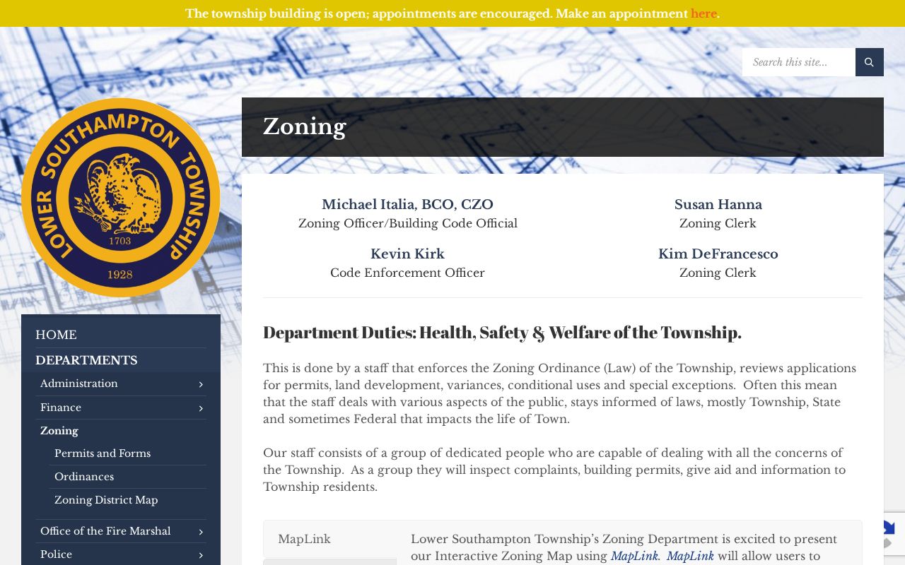 Lower Southampton Township street directory MapLink and permit information